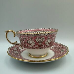 Vintage Crown Staffordshire "Ellesmere Pink" Teacup and Saucer Set